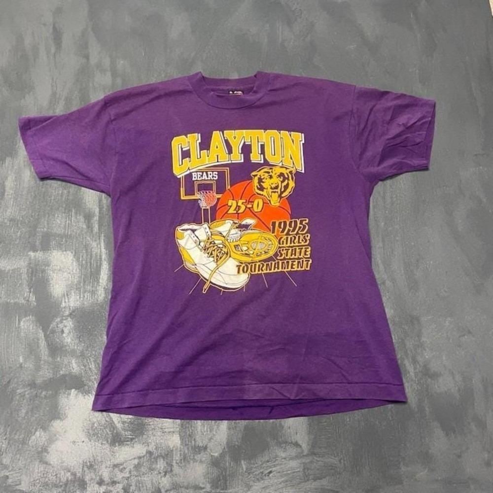 Vintage Clayton Bears Basketball T Shirt Men XL Purple 1990s Fruit of the Loom
